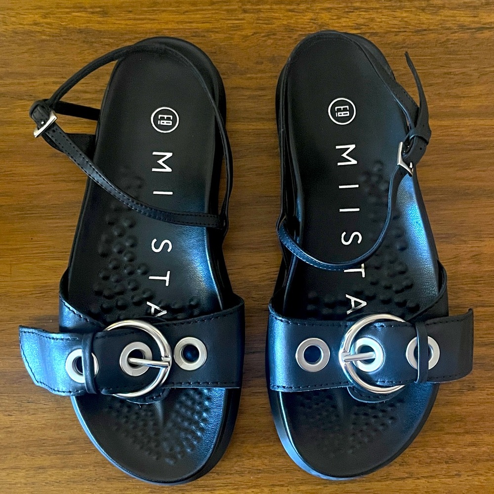 Miista Silba Eyelet Black Leather Sandals Size 38